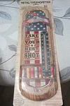Tin Metal Indoor/outdoor Thermometer, Take Your Best Shot Country Side Americana. Fixed Price $17.95.