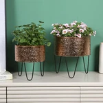 Hammered Copper Tone Metal Round Planter Stand, Set Of 2 - Handcrafted India. Fixed Price $39.99.