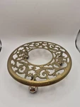 Brass Round 11" Ornate Filigree Plant Stand On Wheels Rolling Vintage Dolly. Fixed Price $29.00.