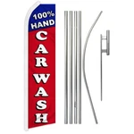 "100% Hand Wash" Advertising Super Flag & Pole Kit Auto Wax Detail. Fixed Price $58.52.