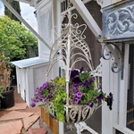 Metal Wrought Iron Hanging Flower Planter Basket Rustic Antique White 27". Fixed Price $159.95.