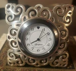 Brighton Small Scroll 3 Desk Clock Works Heart At 12 -travel Elegant Swing Arm. Fixed Price $30.00.