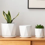 Octagon Ceramic Pots Indoor White Flower Planter Set With Drainage Holes 6. Fixed Price $32.55.