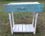 Wood Distressed Shabby Planter Table Drawer Farmhouse Spindles Stand. Fixed Price $37.50.