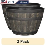 2 Pack Resin Whiskey Barrel Planter Uv Resistant Drainage Indoor Outdoor Pots Us. Fixed Price $43.16.