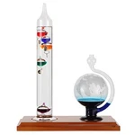 Lily's Home Galileo Thermometer Glass Globe Barometer Wood Base 5 Spheres 64-80&. Fixed Price $67.65.