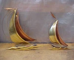 2 Sail Boats Metal Art Copper Brass Wood Nautical Vintage Walll Hanging Set. Fixed Price $24.99.