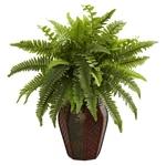 Nearly Natural Boston Fern Artificial In Brown Planter - 18". Fixed Price $67.47.